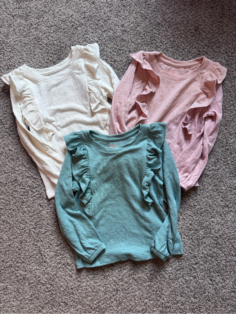 Cat & Jack Ruffle Long Sleeve Tops - White, Pink, Teal
